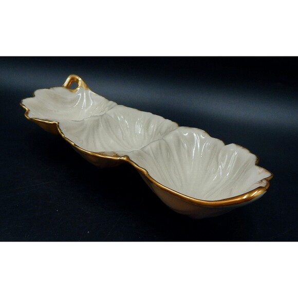 Lenox Tripoli Leaf Three Section Serving Dish Platter 24K Gold Trim Relish USA - Picture 4 of 11